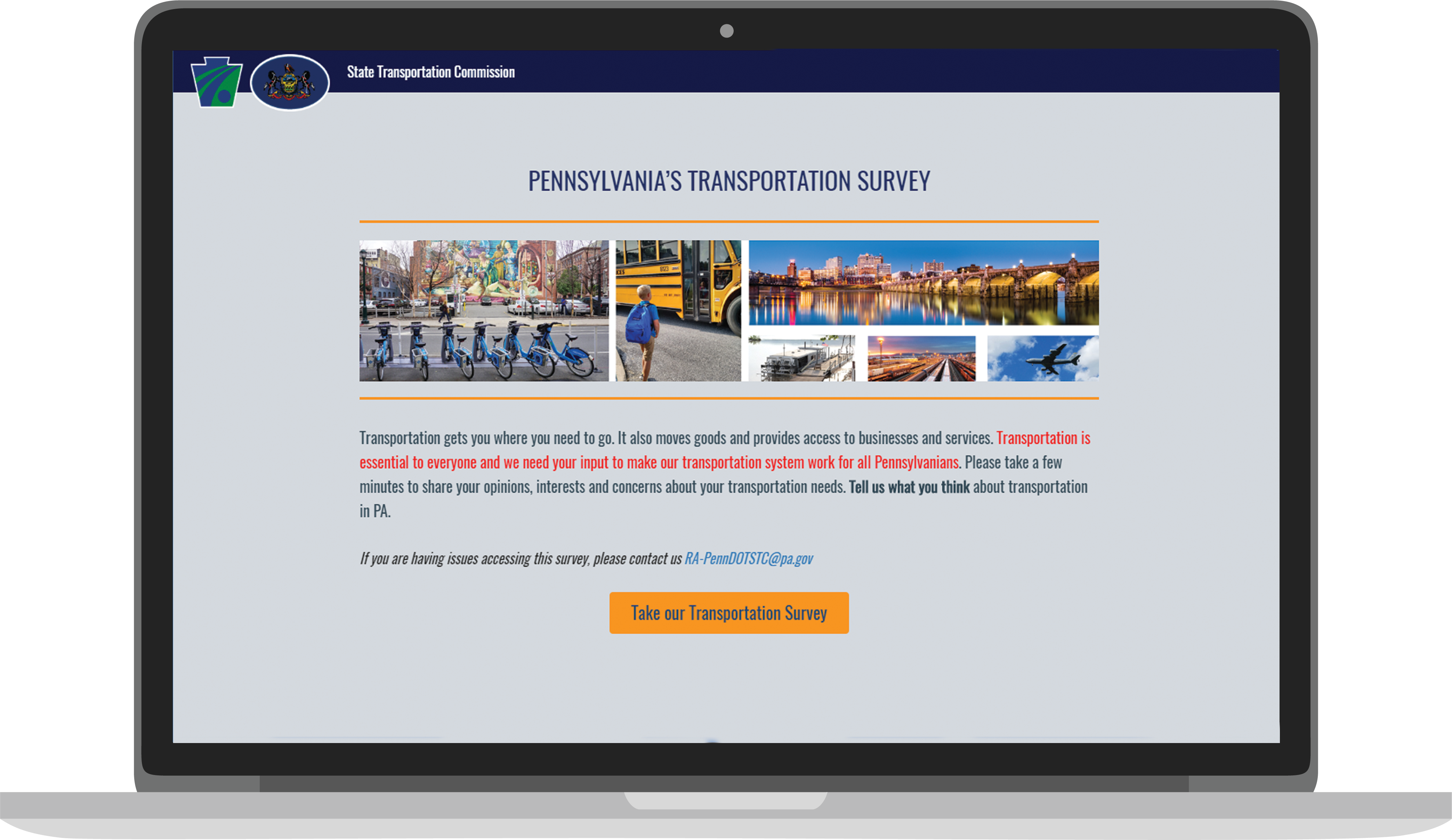 Computer with the Online Transportation Survey